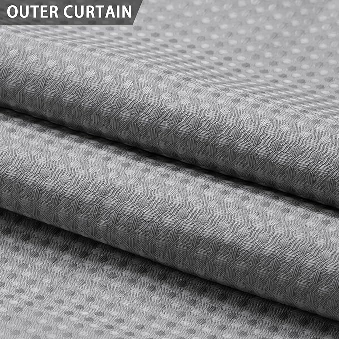YellyHommy No Hook Shower Curtain with Snap in Liner Set Less Time Grey Waffle Shower Curtain for Bathroom 75" L x 48" W Gray