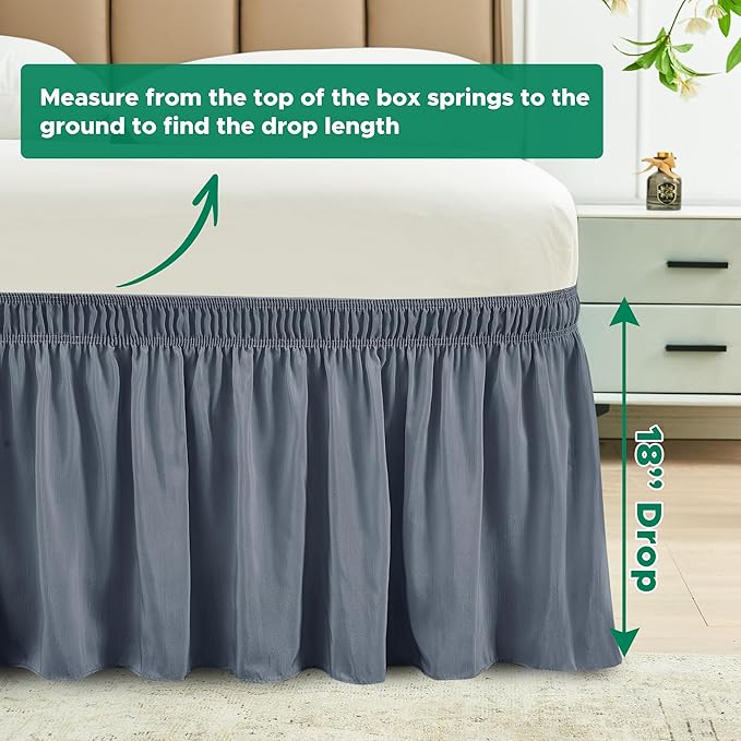 Biscaynebay Wrap Around Bed Skirts for Twin & Twin XL Beds 18" Drop, Dark Grey Adjustable Elastic Dust Ruffles Easy Fit Wrinkle Resistant Silky Luxurious Fabric Machine Washable