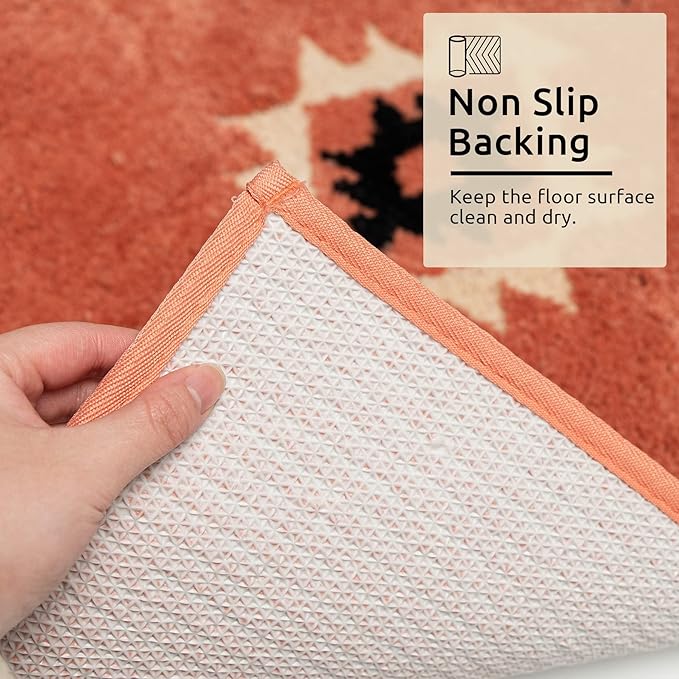 DEXDE Bathroom Rugs Runner 20x72, Boho Long Bath Mat Runner for Bathroom Bedroom Hallway Kitchen Shower Luxury Soft Absorbent Large Bohemian Carpet Runner Farmhouse Western Decor, Coral Red