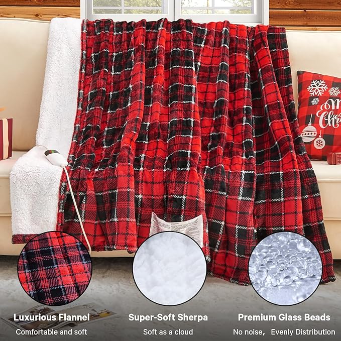 Red Heated Weighted Blanket for Adults Throw/Twin Size 13Lbs 50"x60", 2-in-1 Electric Heating Pad Lap Heavy Blanket for 120-140lbs with 10 Levels 1-8H Auto-Off, Christmas Birthday Gifts for Women Mom