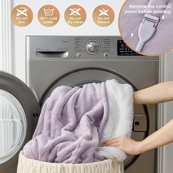 EHEYCIGA Heated Blanket Electric Blanket Throw - Heating Blanket with 9 Heating Levels & 10 Hours Auto Off, Soft Cozy Sherpa Washable Blanket with Fast Heating, 50 x 60 Inches