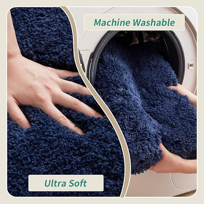 Toilet Rug 22x24 Navy Non Slip Fluffy Toilet Floor Mat U Shaped Washable Bathroom Contour Rug for Toilet Absorbent Thick Toilet Carpet
