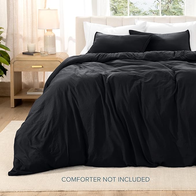 Bare Home Microfiber Duvet Cover Set - Ultra Soft Washed Microfiber - King/California King - Linen-Like Look - Easy Care - Breathable Fabric - Our Softest Duvet Cover Set (King/Cal King, Black)