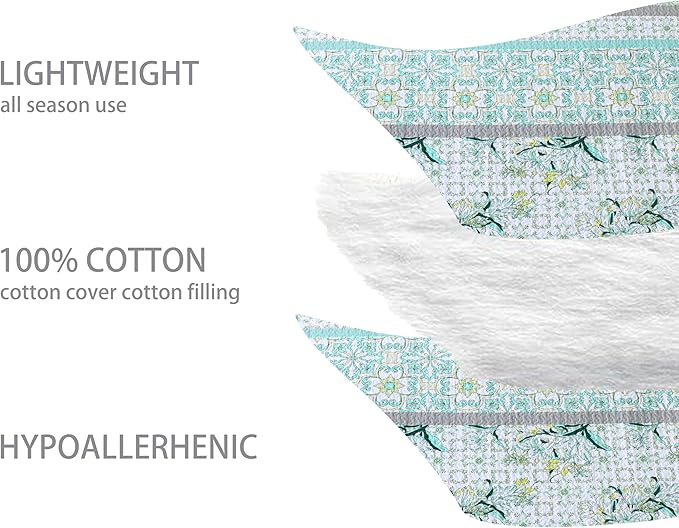 Homzard Sage Green Quilt King Size, Green Floral Quilt King，Cotton Comforter Set (106 * 98 Inches)