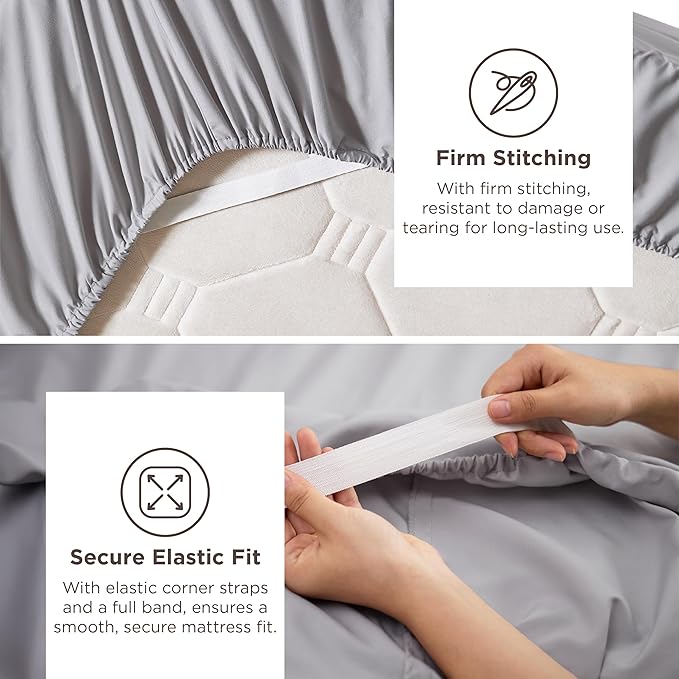 Bedsure Deep Pocket King Sheet Set - Fits Mattresses Up to 21 Inches Thick - 4 Piece GentleSoft Bed Sheets, Moisture Wicking, Soft & Cooling Bedsheet & Pillowcases, Easy & Secure Fit, Light Grey