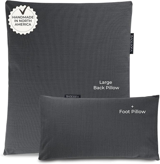 BADESOFA® Luxury Bath Pillow Set 2-Piece – Large Back Pillow & Foot Pillow for Tub – Spa-Grade Comfort for Head, Neck, Back & Feet – Quick Drying Bathtub Cushion Set in Charcoal