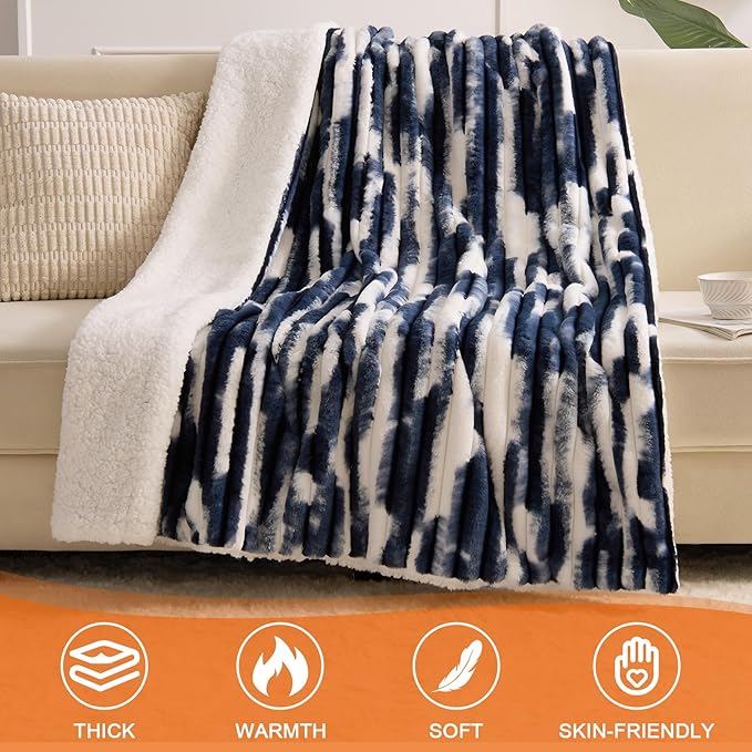 Heated Blanket Full - 72"x84" Fast Heating Bed Electric Blankets with 6 Heating Levels & 10 Hours Auto Off, Soft Ribbed Faux Fur Sherpa, Over-Heated Protection ETL, Navy Blue