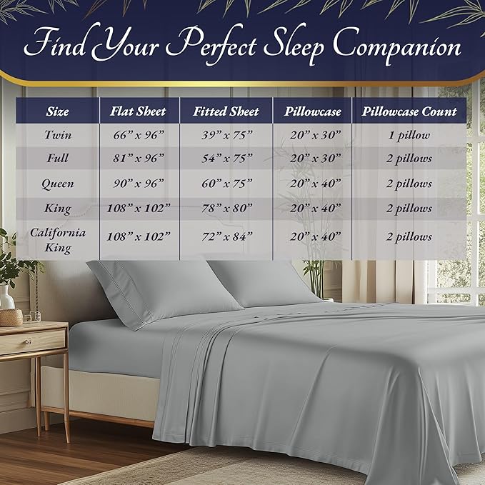 DECOLURE 100% Viscose Derived from Bamboo Sheets Twin Size 3pcs - Ultra Soft & Luxuriously Cooling, 17" Deep Pocket, Double Stitching, Perfect for Hot Sleepers - Twin Bed Sheets (Light Grey)