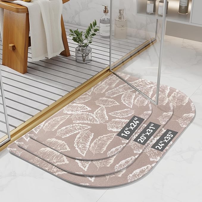 Half Circle Bath Mat,Thin Bathroom Rugs Fit Under Door Quick Dry Non Slip Washable Bathroom Mat with Rubber Backing,Absorbent Woven Half Round Shower Rug