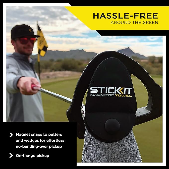 STICKIT Magnetic Towel, Gray | Top-Tier Microfiber Golf Towel with Deep Waffle Pockets | Industrial Strength Magnet for Strong Hold to Golf Carts or Clubs