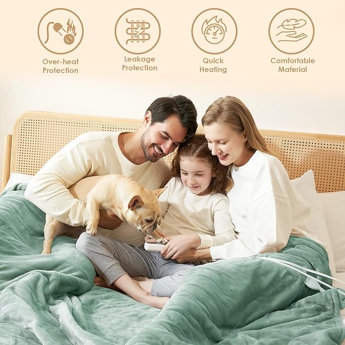 EHEYCIGA Heated Blanket - Queen Size with 9 Heating Levels & 10 Hr Auto Off, Soft Cozy Sherpa Washable Dual Control Blanket, 84 x 90 Inches