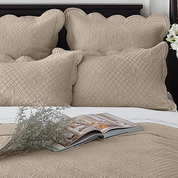 Calla Angel Sage Garden Luxury Pure Cotton Matelasse Quilt Queen, Coffee