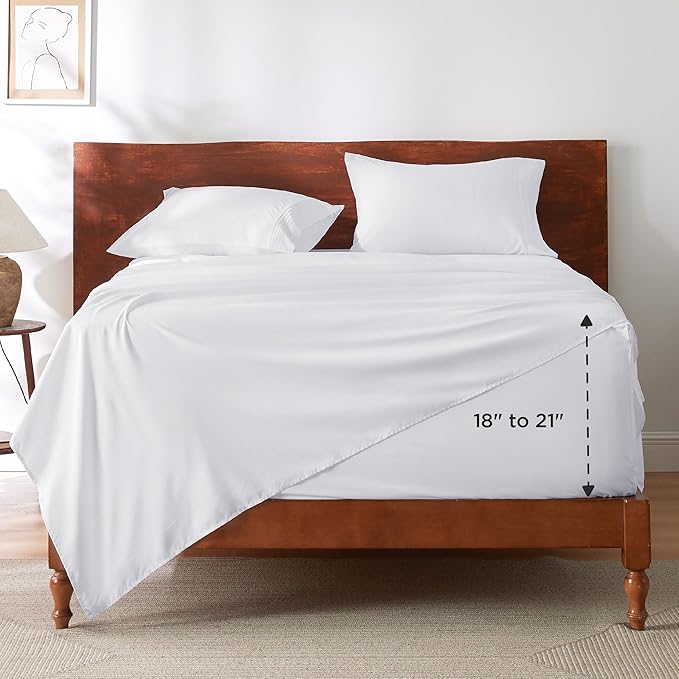 Bedsure Deep Pocket Queen Sheets Set - Fits Mattresses Up to 21 Inches Thick - 4 Piece GentleSoft Bed Sheets, Moisture Wicking, Soft & Cooling Bedsheet & Pillowcases, Easy & Secure Fit, White