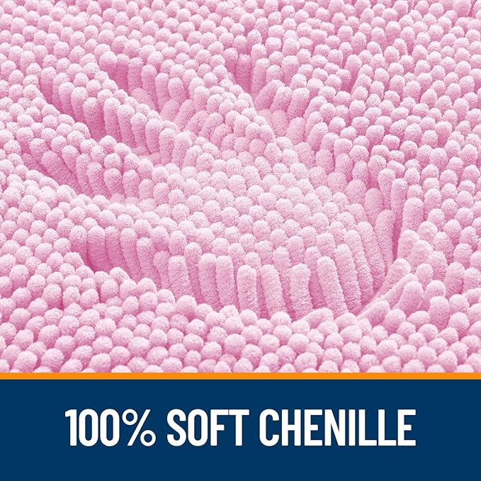 OLANLY Toilet Rugs U-Shaped 24x20, Extra Soft Absorbent Chenille Contour Bathroom Rugs for Toilet, Dry Quickly, Machine Washable, Non-Slip Bath Mat, Pink