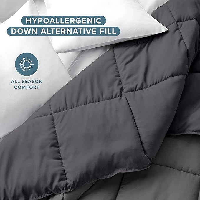 Bare Home Twin/Twin Extra Long Comforter - Reversible Colors - Goose Down Alternative - Ultra-Soft - Premium 1800 Series - All Season Warmth - Bedding Comforter (Twin/Twin XL, Grey/Forged Iron Grey)