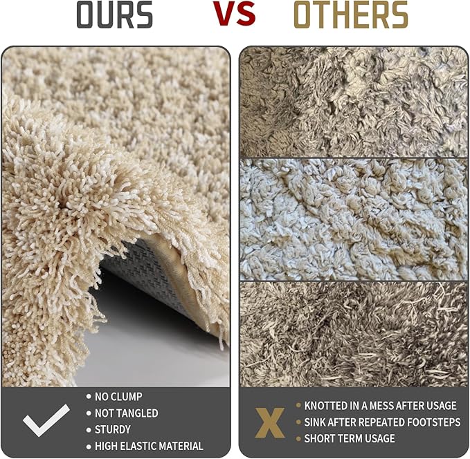 Yimobra Bathroom Rugs Non Slip Washable, Ultra Soft and Water Absorbent Bath Mats, Plush Fluffy Shower Mat Outside, Microfiber Thick Matts for Bathroom Floor/Sink, 24x17, Light Beige and White