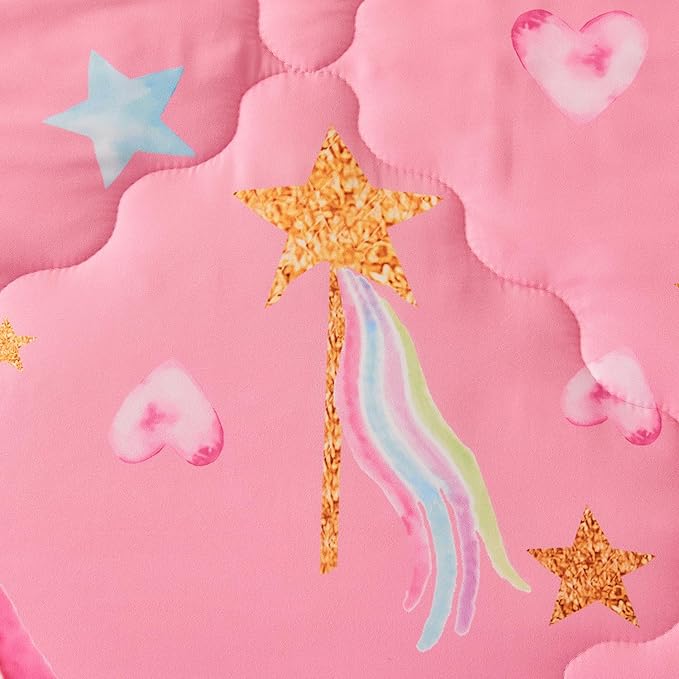 Wajade Pink Unicorn Comforter Set for Girls 7 Piece Cute Cartoon Bedding Set for Kids Queen Size as Birthday Gift with Comforter, Sheet Set, Pillowcase and Sham