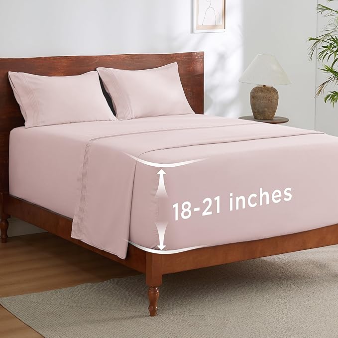 Bedsure Deep Pocket Full Size Bed Sheets Set - Fits Mattresses Up to 21 Inches Thick - 4 Piece GentleSoft Bed Sheets, Moisture Wicking, Cooling Bedsheet & Pillowcases, Easy & Secure Fit, Blush Pink