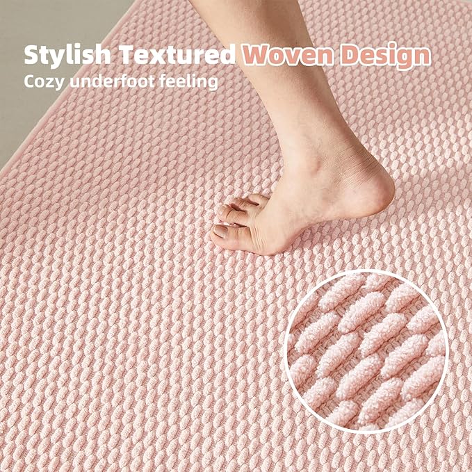 Bathroom Rugs Non Slip Washable, Super Absorbent Thin Bath Mat Quick Dry Low Pile Bathroom Rug, Pink 20"x48"