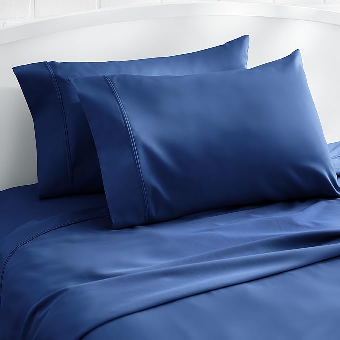 Amazon Basics 400 Thread Count Cotton Pillow Cases, King, 40" L x 20" W, Navy - Set of 2, Pillows Not Included