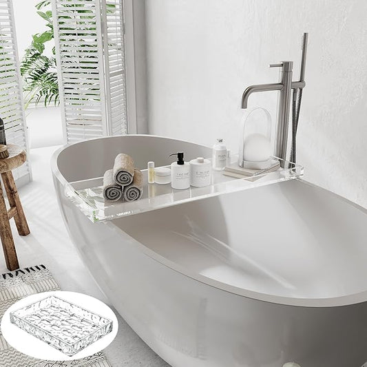 Acrylic Bathtub Tray Bath Caddy for Tub, Clear Bath Tray with Soap Box, 32.3 x 7.87 x 1.18 Inches