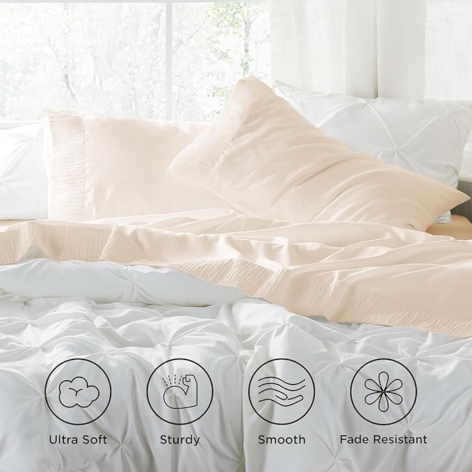 Bedsure Twin Sheets Set - 3 Pieces Soft Twin Bed Sheets - Breathable & Cooling - Hotel Luxury - Easy Care Polyester Microfiber Bedding for Women, Men, Light Beige