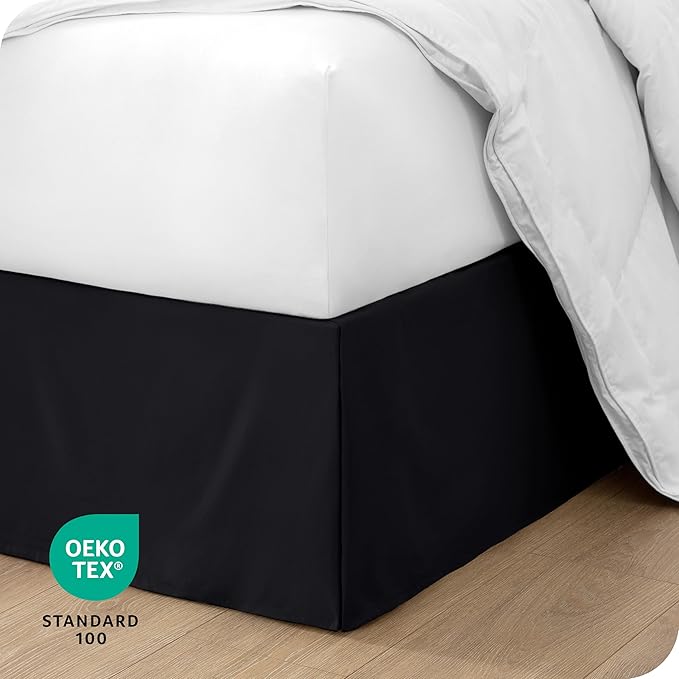 Bare Home Full Bed Skirt - 15-Inch Tailored Drop Easy Fit - Bed Skirt for Beds - Center & Corner Pleats (Full, Black)