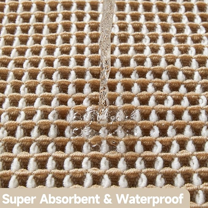 Waffle Bath Mat, Boho Bathroom Rugs Non Slip Washable Super Absorbent Quick Dry Bath Mat Farmhouse Bathroom Decor, 36"x24" Khaki and White