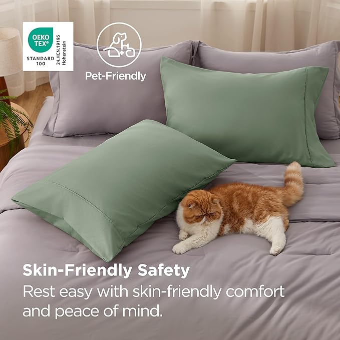 Bedsure Pillow Cases Standard Size Set of 2 - Sage Green Brushed Microfiber Pillowcases, Super Soft and Cozy Pillow Case Covers with Envelope Closure, Wrinkle, Fade and Stain Resistant, 20x26 Inches