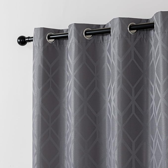 Amazon Basics Jacquard 2-Piece 100% Blackout Curtains, Living Room and Bedroom Drapes, Thermal Insulated Window Treatment, 42"x84", Grey