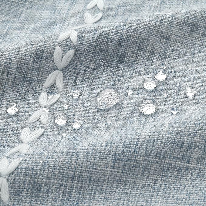 MitoVilla Boho Long Shower Curtain 72 x 78, Blue Farmhouse 78 inch Long Polyester Linen Fabric Shower Curtains with Tassel for Chic Cottagecore French Rustic Bathroom Decor