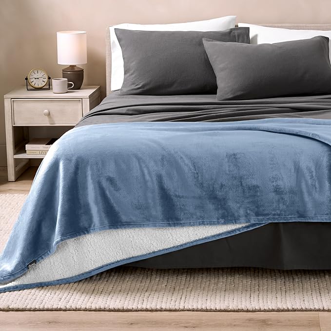 Bare Home Sherpa Fleece Blanket - Twin/Twin Extra Long - Blanket for Bed, Sofa, and Couch - Warm & Lightweight - Fluffy & Soft - Reversible (Twin/Twin XL, Coronet Blue)