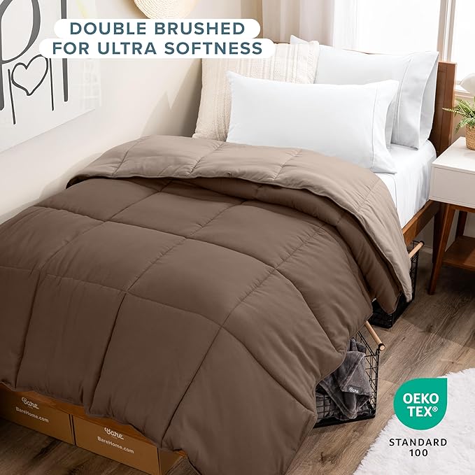Bare Home Twin/Twin Extra Long Comforter - Reversible Colors - Goose Down Alternative - Ultra-Soft - Premium 1800 Series - All Season Warmth - Bedding Comforter (Twin/Twin XL, Cocoa/Taupe)