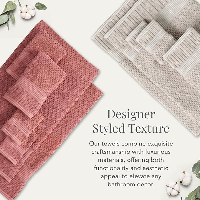 NY Loft 100% Cotton Towel Set 6 Piece | Super Soft & Absorbent Quick-Dry 2 Bath Towels 2 Hand Towels and 2 Washcloths |Textured and Durable Cotton | Trinity Collection (6 Piece Set, Quiet Grey)