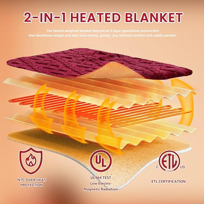 Heated Electric Blanket King Size-100"x90" Heating Blanket with 10 Heating Levels & 5 Time Settings Over-Heat Protection，Winter Warmer for Adults with ETL Certification（Red）