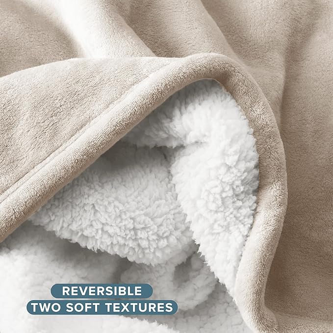 Bare Home Sherpa Fleece Blanket - Throw/Travel Size - Blanket for Bed, Sofa, and Couch - Warm & Lightweight - Fluffy & Soft - Reversible (Throw/Travel, Oyster)