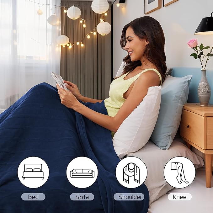 Electric Heated Blanket 84"x90" Queen Size, Soft Coral Fleece, Dual Controllers with 4 Heating Levels and 10 Hours Auto-Off, Machine Washable, Cozy Plush Fabric for Home, Dark Blue