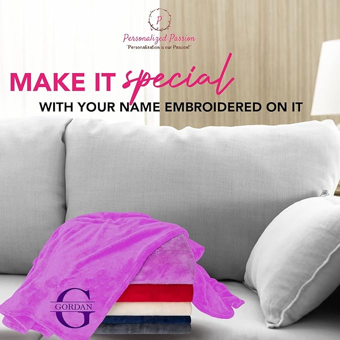 Personalized Passion Blankets with Custom Name & Initial Monogram - Super Soft and Cozy Fleece - Unisex Custom Blanket for Him and Her - 60x40 Inches - Purple