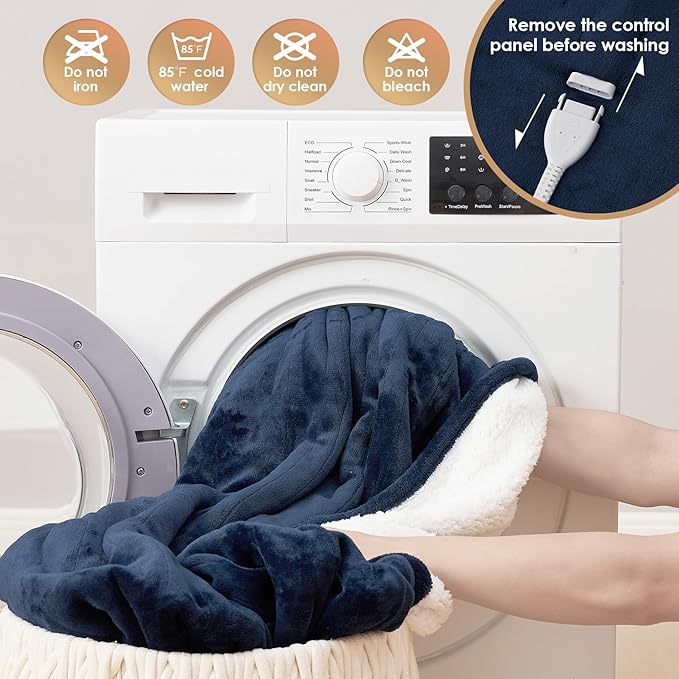 EHEYCIGA Heated Electric Blanket King Size - 9 Heating Levels, 10 Hours Auto Off, Soft Cozy Sherpa Washable Dual Control With Fast Heating, 90 x 100 Inches