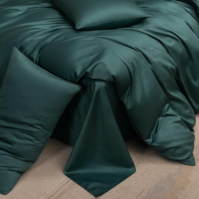 MooMee Duvet Cover Set 100% Extra Long Staple Cotton 600 Thread Count Silky Sateen Smooth Luxury Soft Breathable Durable Hotel Quality Bedding, 3 Pieces (Teal Green, Full 80"x90")
