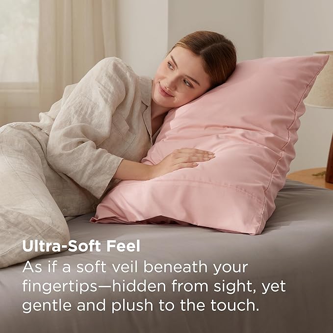 Bedsure King Size Pillow Cases Set of 2 - Pale Blush Brushed Microfiber Pillowcases 2 Pack, Super Soft Pillow Case Cover with Envelope Closure, Wrinkle, Fade and Stain Resistant, 20x36 Inches