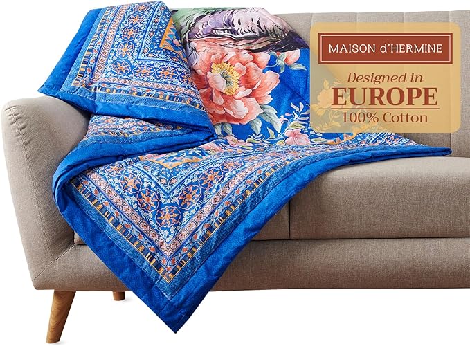 Maison d' Hermine Throw Blanket for Couch Lightweight Soft Warm Breathable Cotton Throw Blankets for Bed Girls Boys Women Men Gifts Sofa Travel Living Room Chair Bedding (60"x80", Peacock)