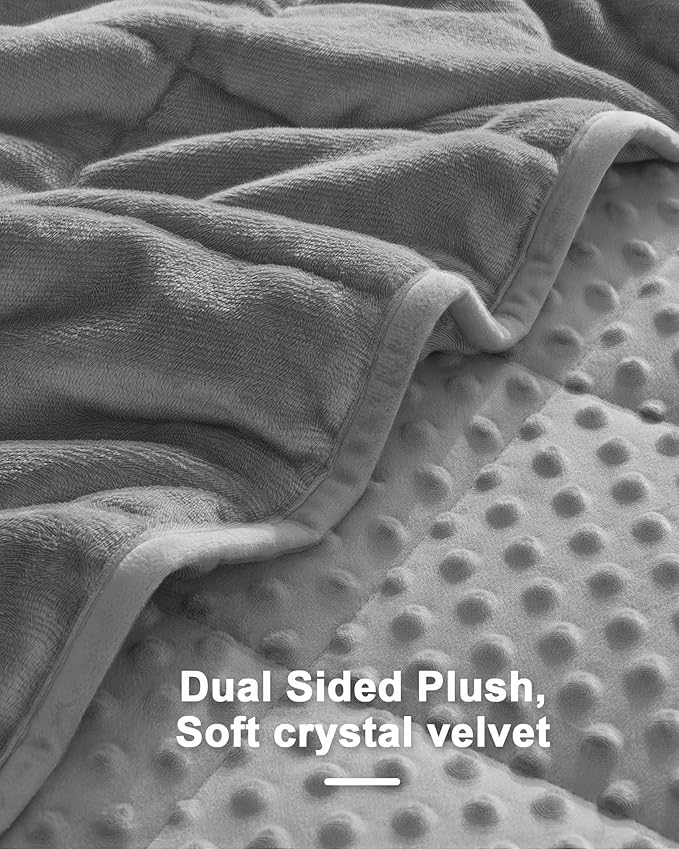 Minky Dot Weighted Blanket for Adults Queen Size 15 lbs, Soft Cooling Heavy Breathable Blanket for All-Season, Washable Weighted Throw with Glass Beads, 60 x 80 Inches, Grey