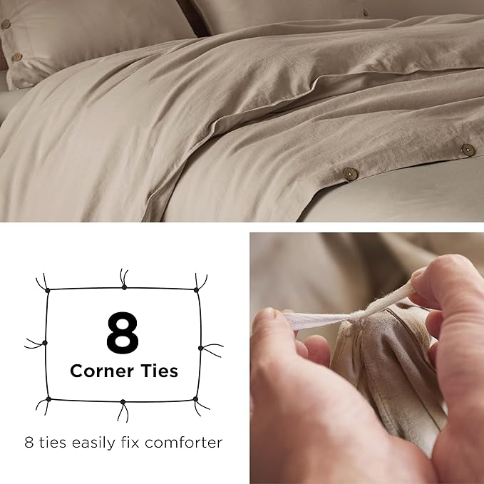 Bedsure Linen Duvet Cover King Size - Linen Cotton Blend Bedding Set, Soft & Cozy, 3 Pieces, 1 Duvet Cover 104x90 Inches and 2 Pillowcases, Warm Tan Color Cooling Bedding, Comforter Sold Separately