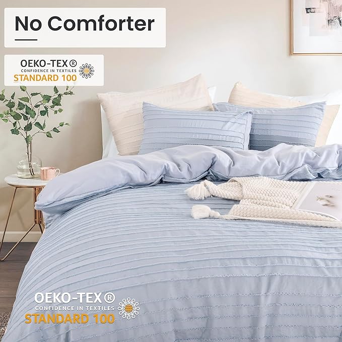 NEXHOME PRO Duvet Cover Full Size, Blue 3 Pieces Boho Tufted Duvet Cover Set, Soft and Lightweight Microfiber Comforter Cover Set for All Season (Blue Full, 80 x 90)-No Comforter