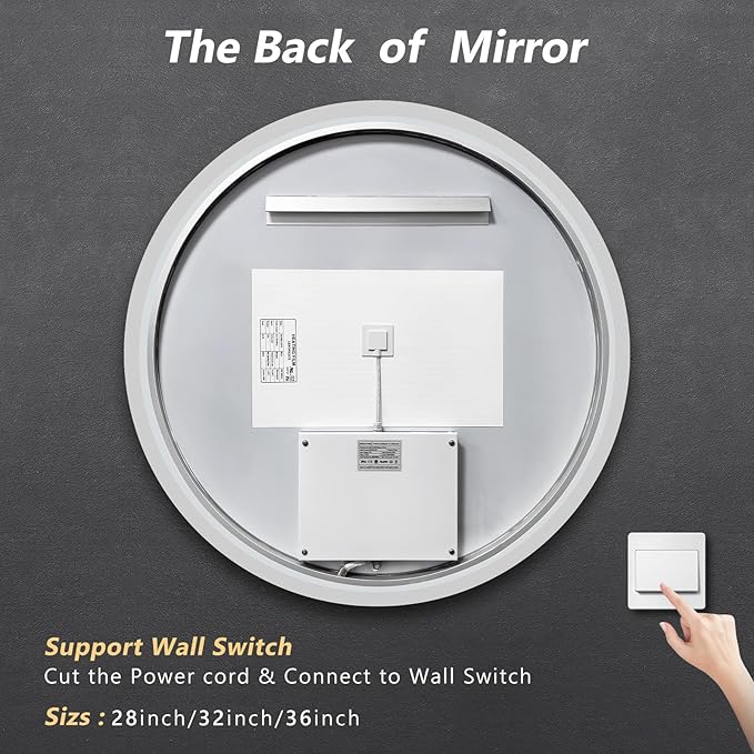 APRILSOUL 36 Inch Round Aluminum Framed LED Bathroom Mirror with Lights, Makeup Mirror with Front and Backlit, Anti-Fog, 3 Colors and Dimmable Light