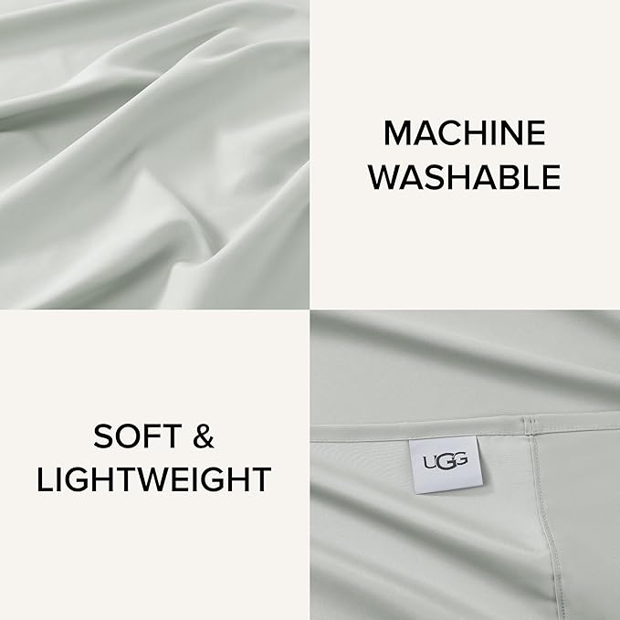 UGG Split King Sheet Set 5-Piece Luxury Cooling Sheets Deep Pockets Premium Bedding with 2 Shams Machine Washable Soft Lightweight Set for Adjustable Bed, Split King, Green (Hedi)