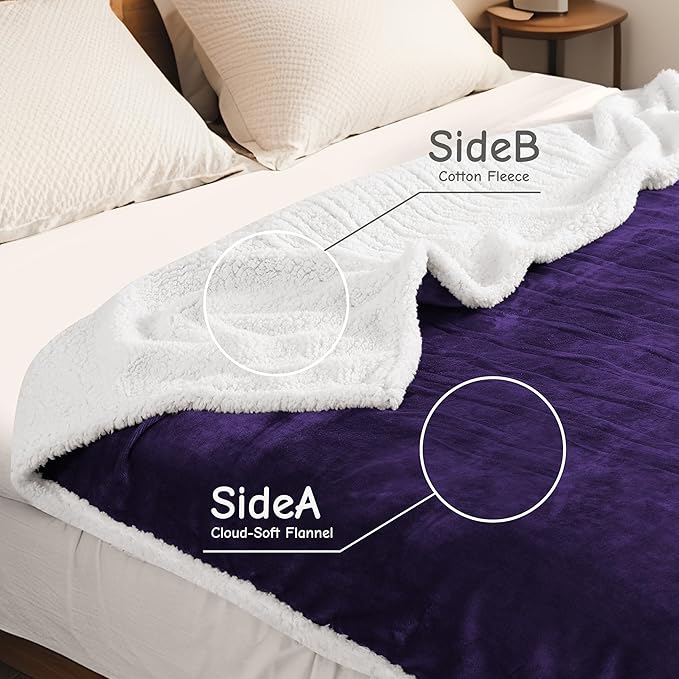 Electric Heated Blanket Throw Size 50"x60", Soft Flannel with Overheat Protection, 6 Adjustable Heat Settings & 3-Hour Auto-Off Timer, Fast Heating for Winter Comfort, Dark Purple