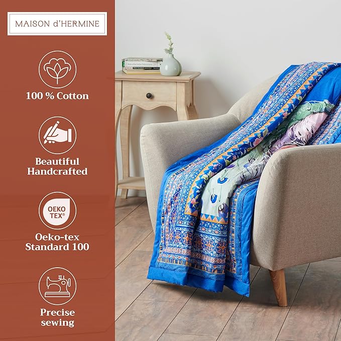 Maison d' Hermine Throw Blanket for Couch Lightweight Soft Warm Breathable Cotton Throw Blankets for Bed Girls Boys Women Men Gifts Sofa Travel Living Room Chair Bedding (50"x60", Peacock)