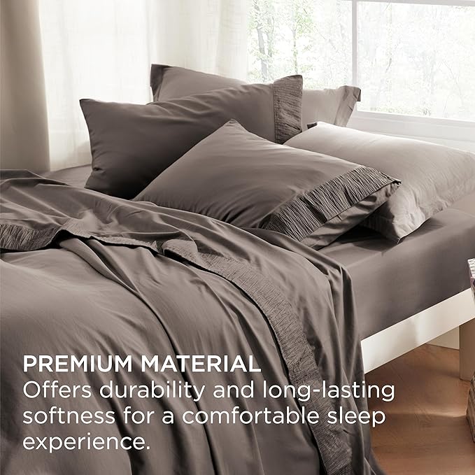 Bedsure Queen Sheet Set - 4 Pieces Soft Queen Size Sheets - Breathable & Cooling - Hotel Luxury - Easy Care Polyester Microfiber Bedding for Women, Men, Taupe